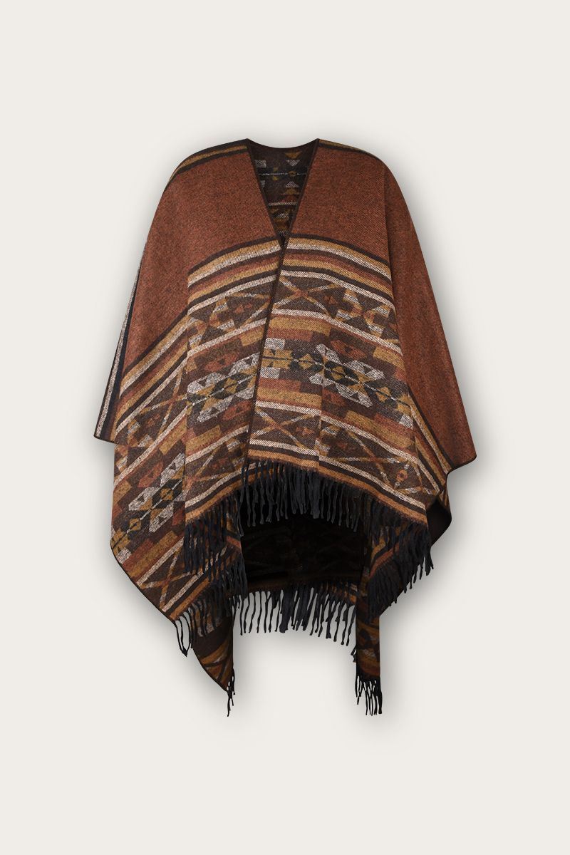 Wendeponcho – Braun und Bernstein mit geometrischem Muster