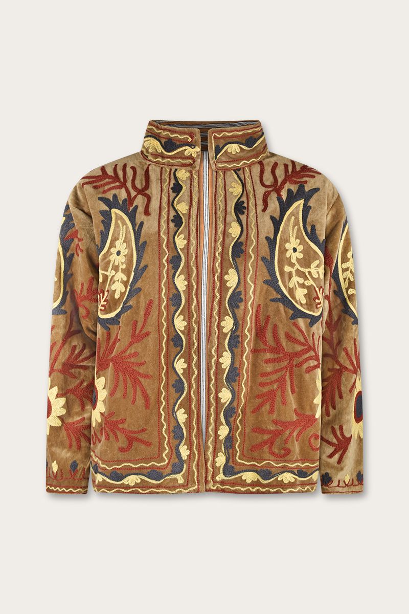 Bestickte Jacke – Bernstein mit floraler Suzani-Stickerei