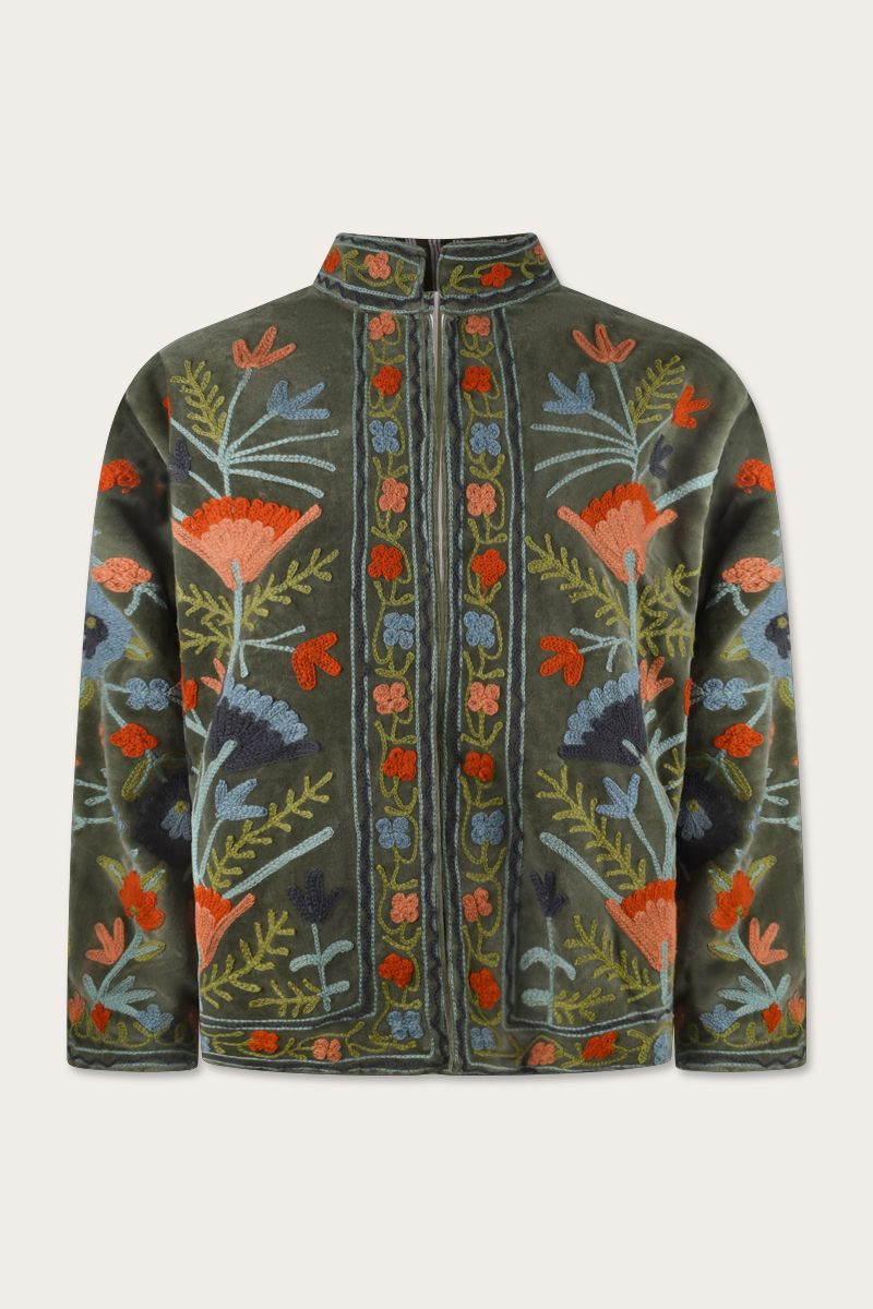 Bestickte Jacke – Olivgrün