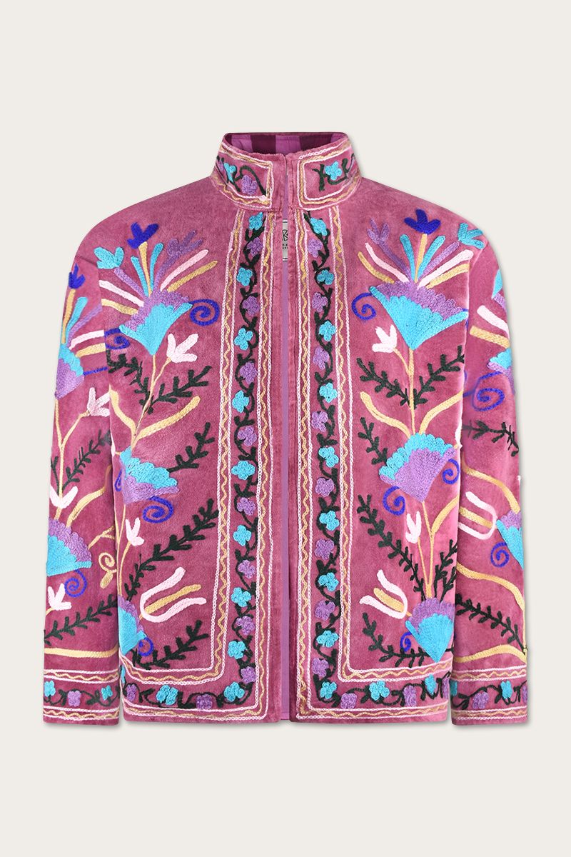 Bestickte Jacke – Lila mit floraler Suzani-Stickerei