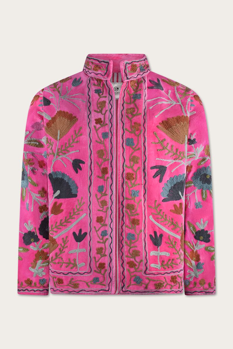 Bestickte Jacke – Pink mit floraler Suzani-Stickerei