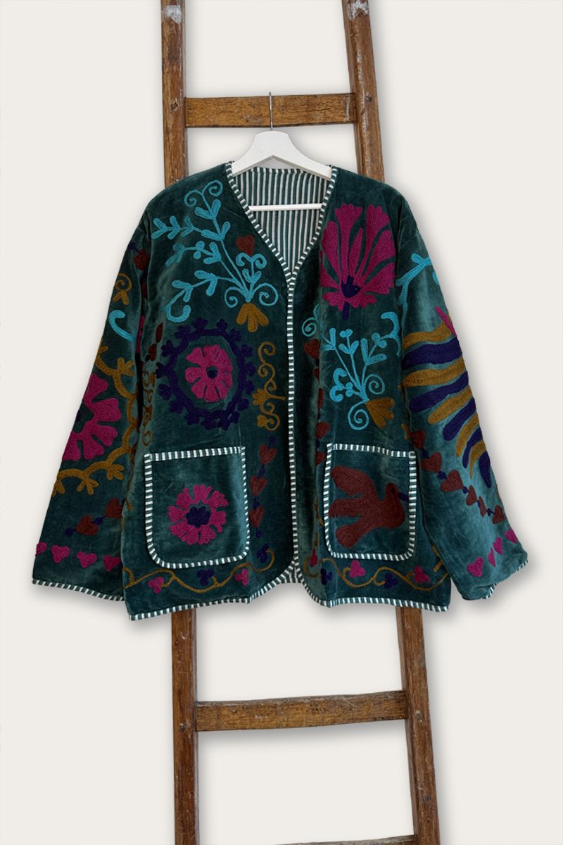 Bestickte Jacke – Dunkelgrun 