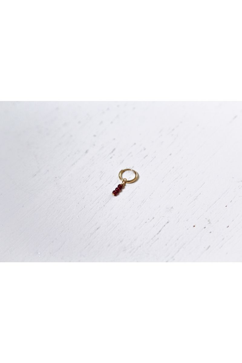 garnet hoop earring- gold ---