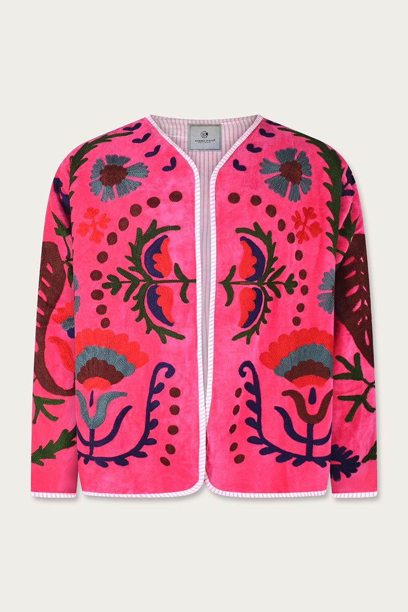 Bestickte Jacke – Rosa mit floraler Suzani-Stickerei