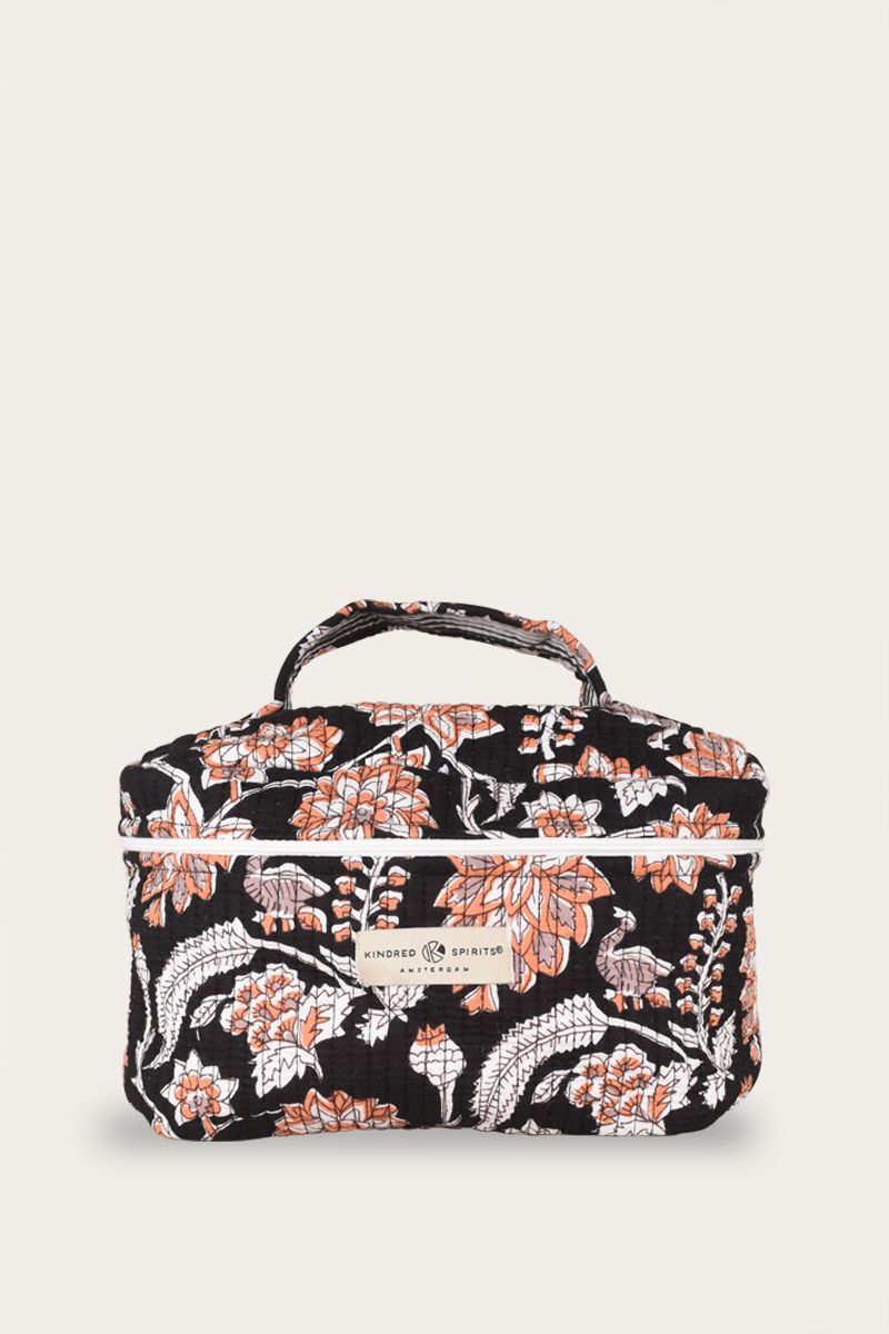 TOILETRY BAG – Black Blockprint Floral