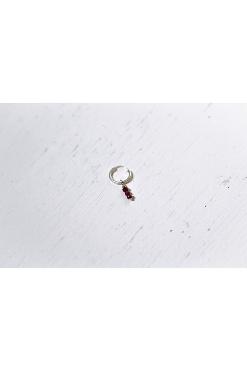 garnet hoop earring- silver ---