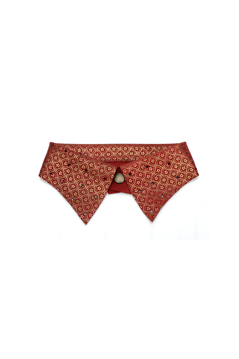 Leather collar red/gold