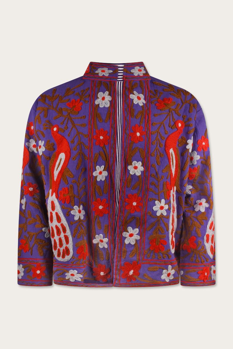 Embroidery Jacket – Peacock print in purple-blue