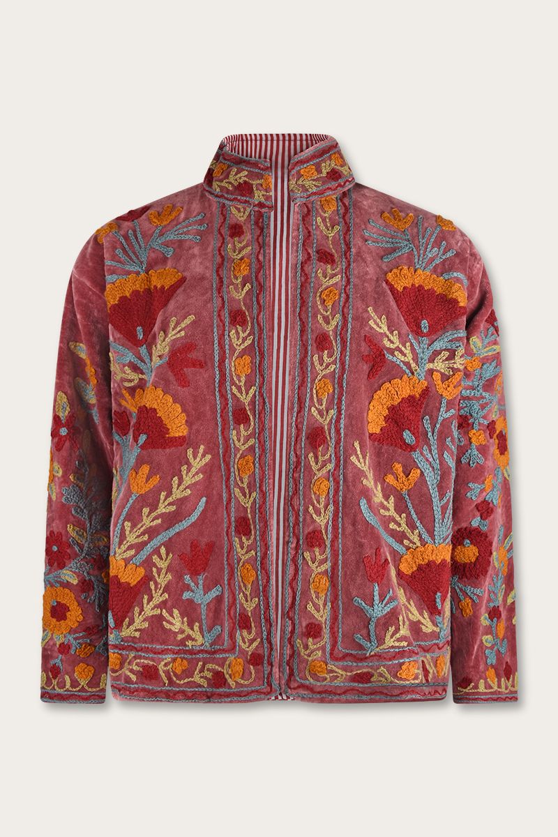 Embroidery jacket – Maroon with floral Suzani embroidery
