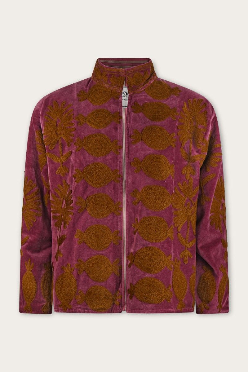 Embroidered velvet jacket – Old pink with brown Suzani embroidery