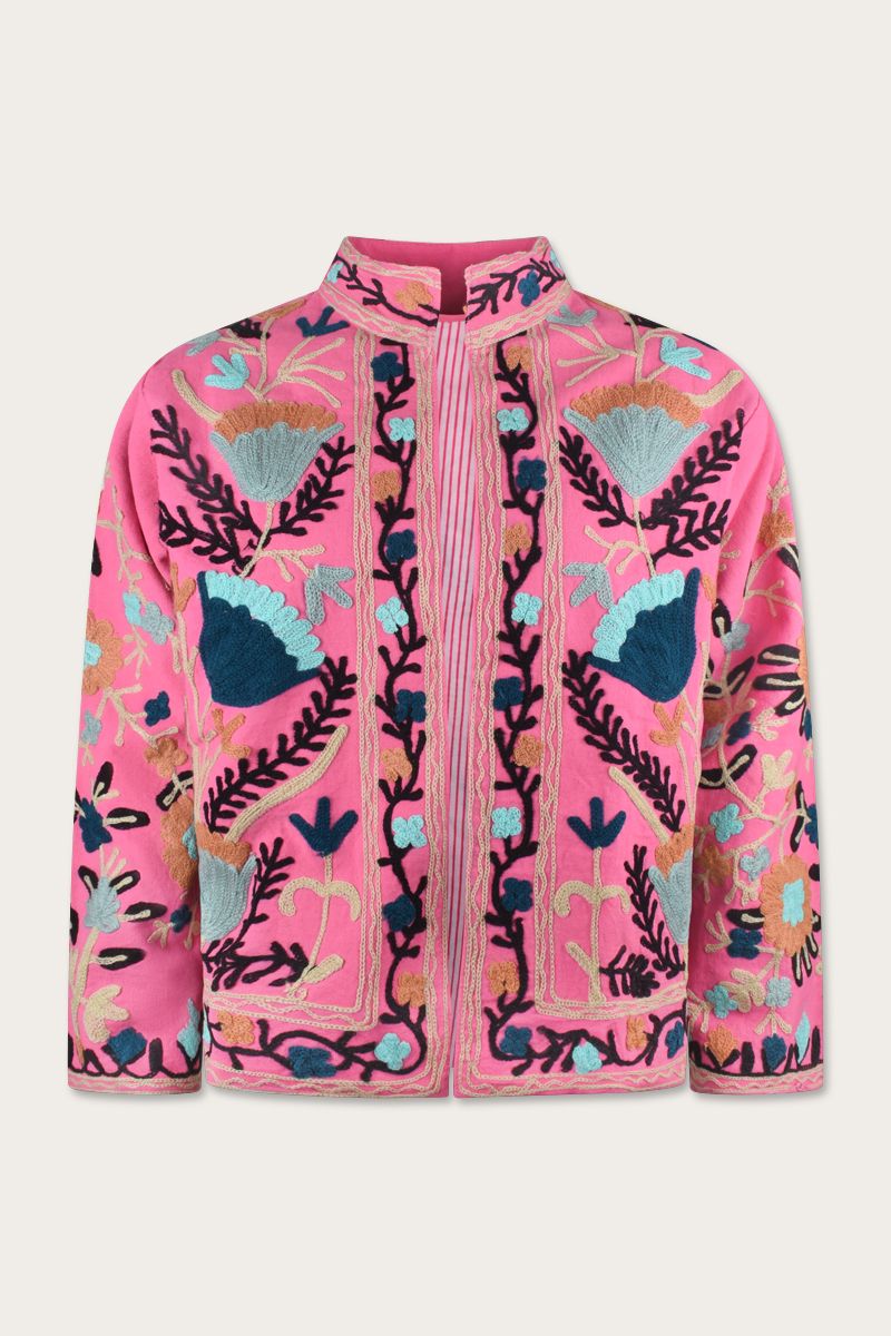 Geborduurde jas – Roze