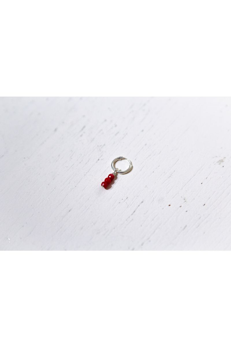 coral hoop earring- silver ---