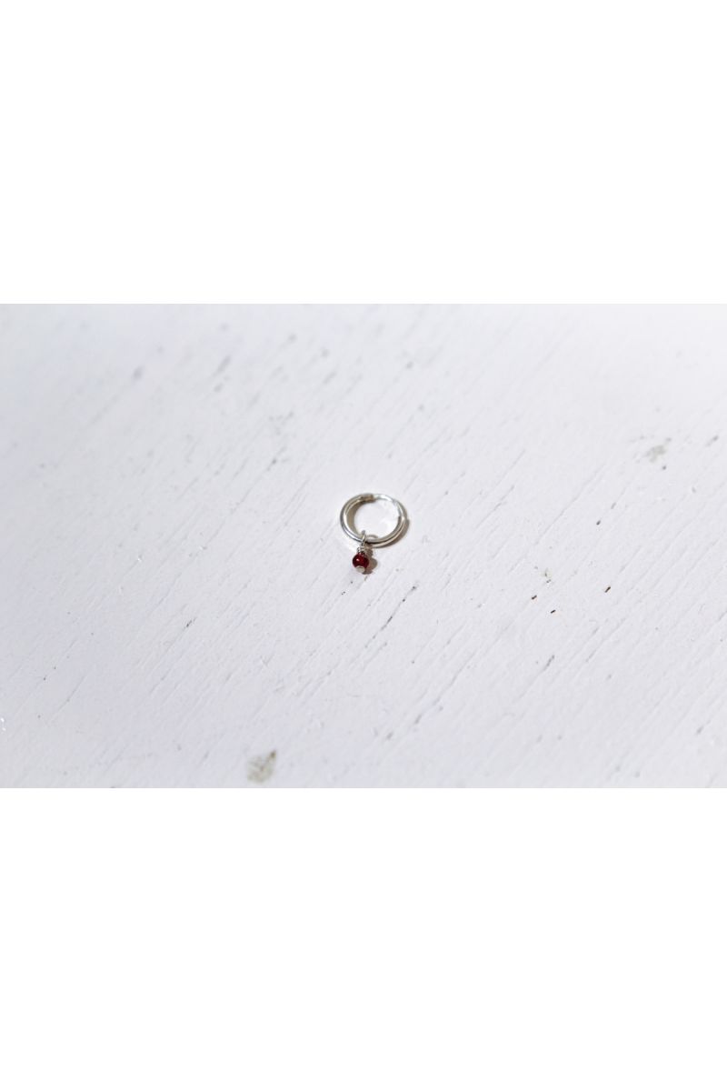 garnet hoop earring- silver -