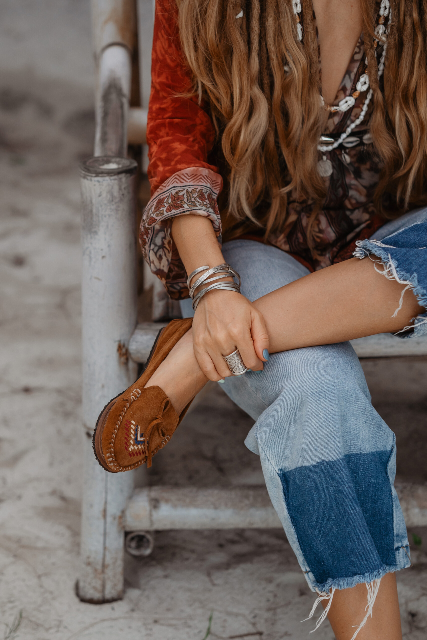 suede embroidered moccasins