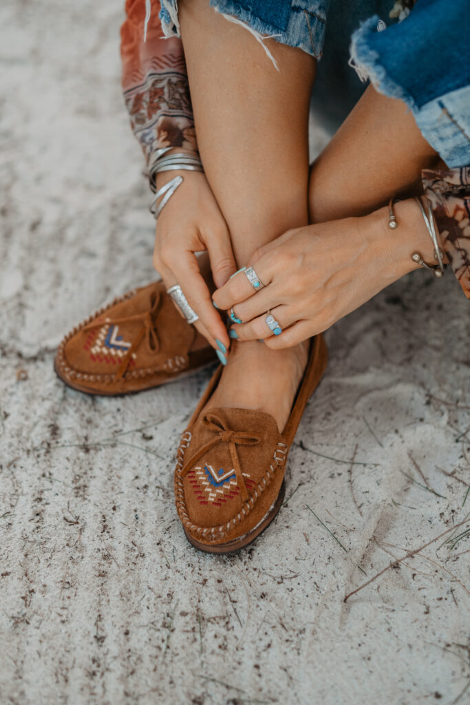 Embroidered moccasins top