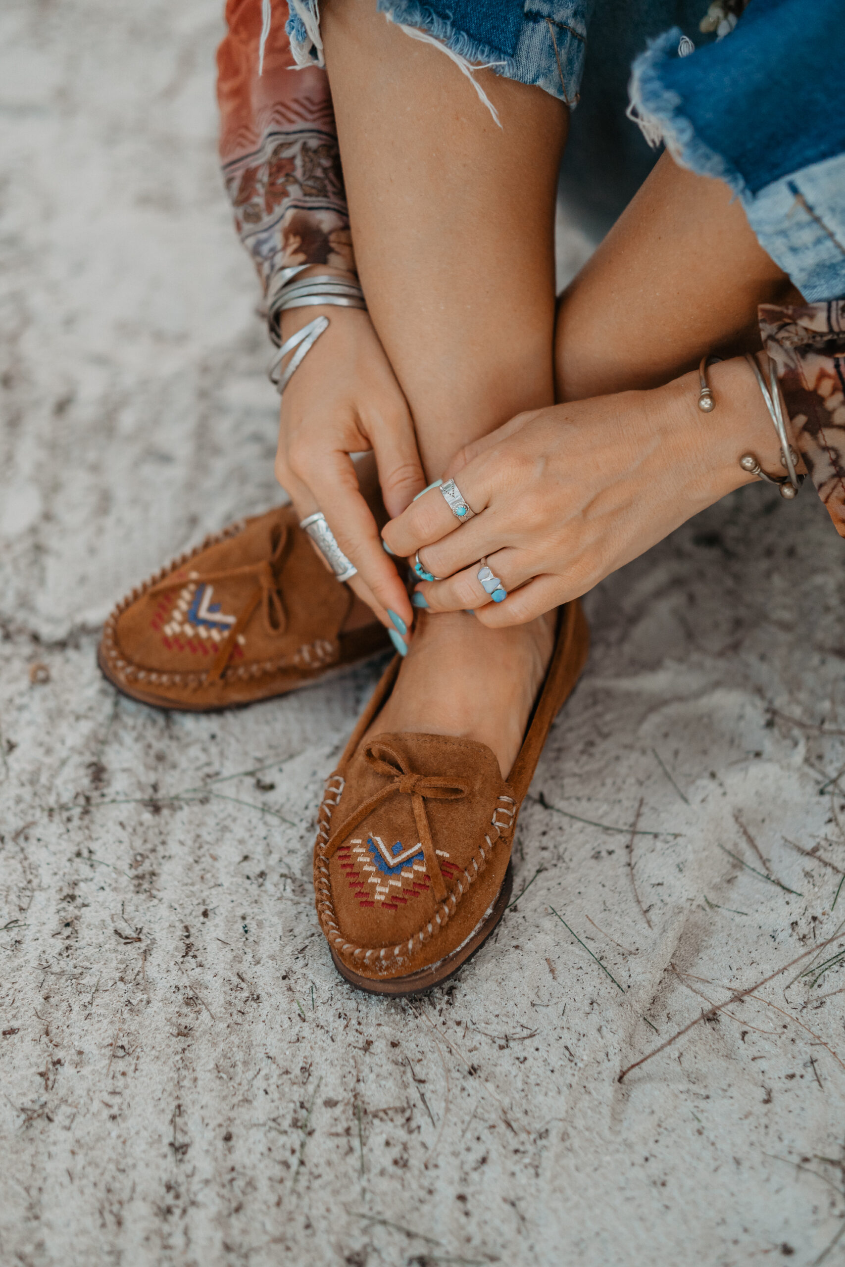 suede embroidered moccasins